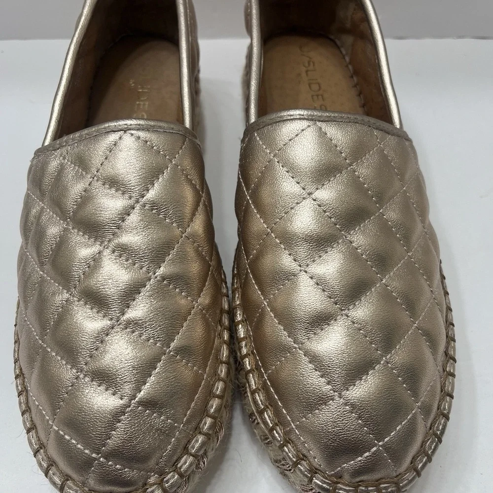 J/Slides Metallic Quilted Leather Espadrille Rose Gold Women's 8